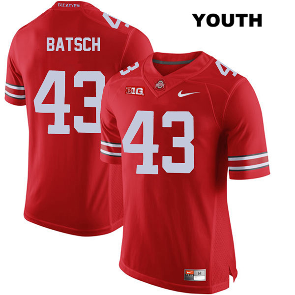 Ohio State Buckeyes Youth Ryan Batsch #43 Red Authentic Nike College NCAA Stitched Football Jersey TS19J71UY